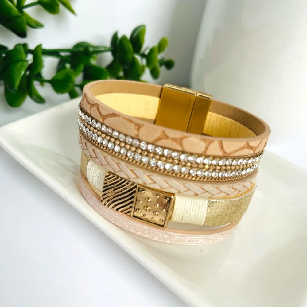 Leather Wrap Rhinestone Bracelet